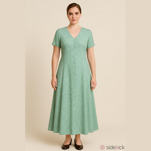 90s vintage green cream floral short sleeve maxi dress Size 12 Liz Claiborne